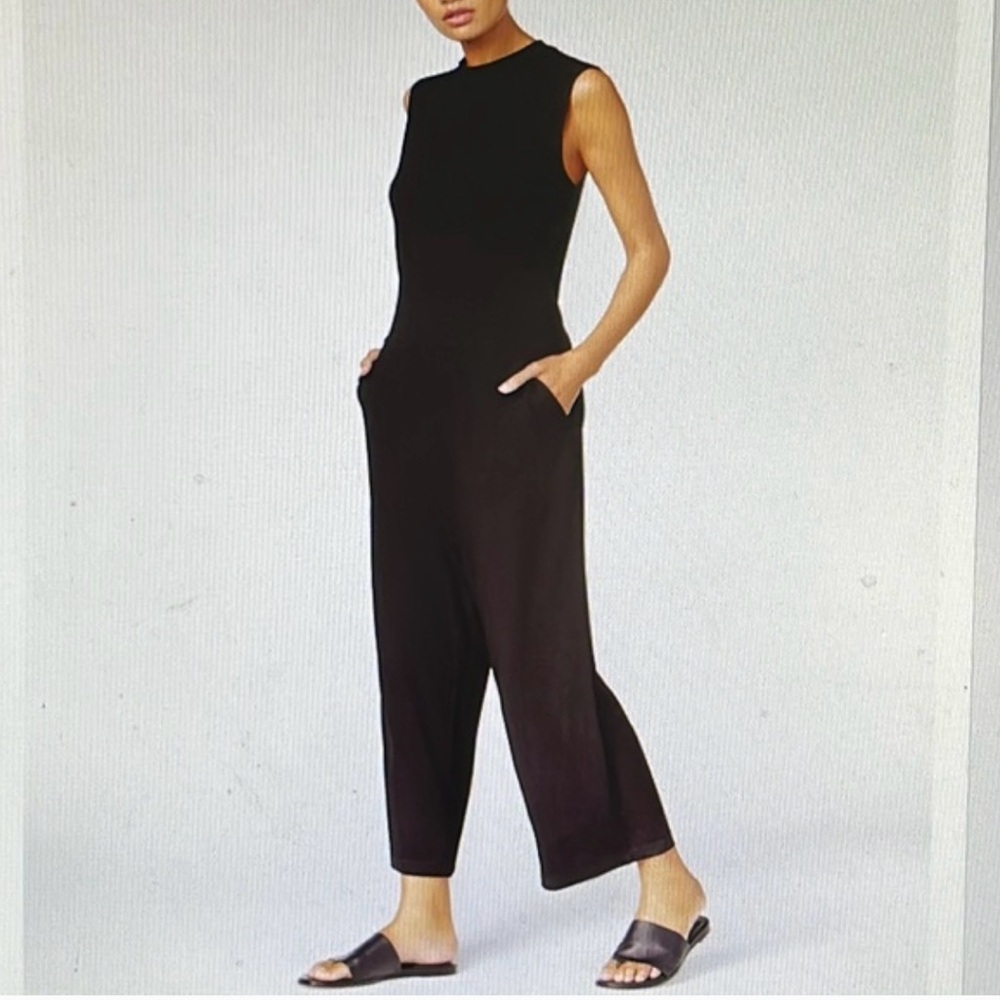 Eileen Fisher the fisher project viscose jersey jumpsuit black size medium